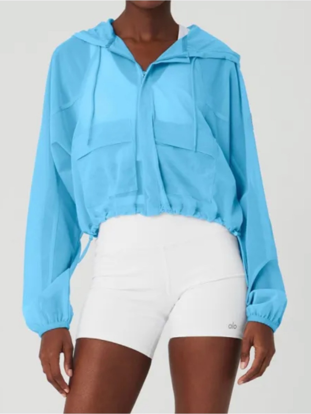 ALO Yoga Mesh Sheer Bliss Jacket NWT RT $148 Azure Blue